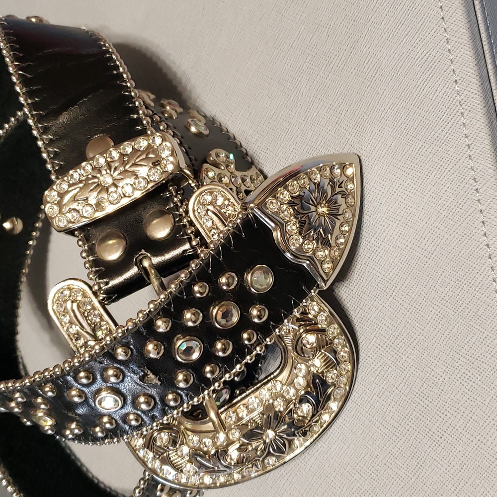 Womens Geniune Leather Western Rhinestone Belt - Picture 2 of 7